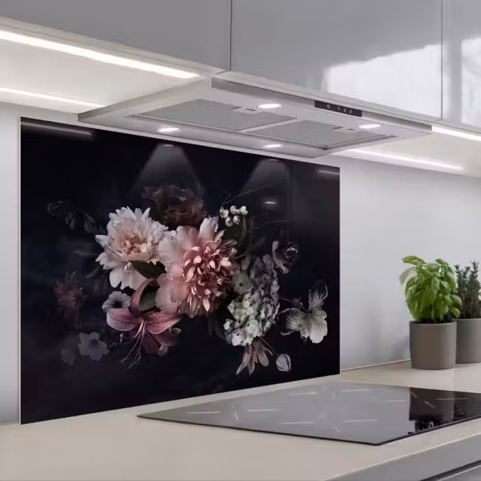 Spritzschutz Küche - Blumenarrangement für die Nacht