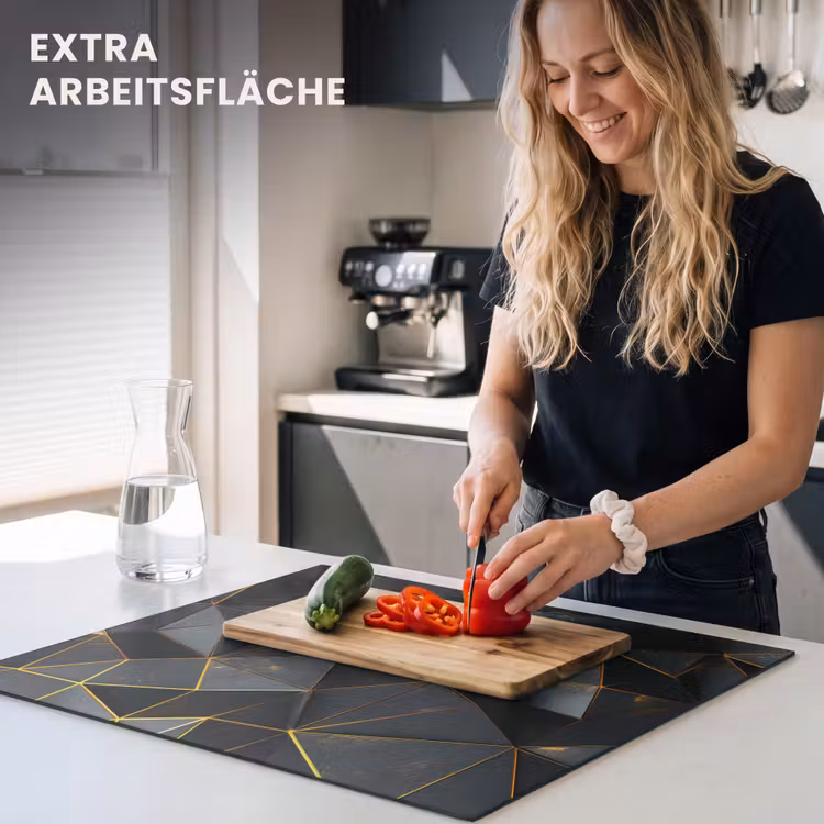 Herdabdeckplatte - Geometrische Abstraktion in Schwarz und Gold — 5
