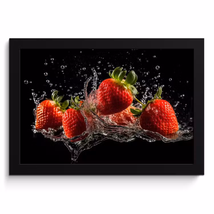 Bilder mit Rahmen - Erdbeeren - Obst - Rot - Wasser - Schwarz — 1