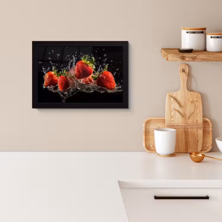 Bilder mit Rahmen - Erdbeeren - Obst - Rot - Wasser - Schwarz — 2
