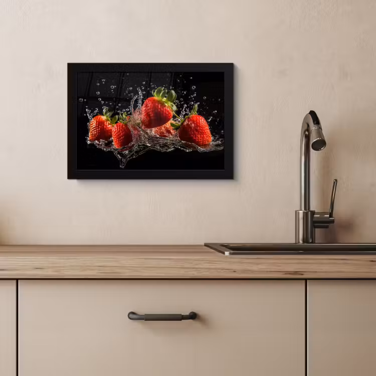 Bilder mit Rahmen - Erdbeeren - Obst - Rot - Wasser - Schwarz — 4