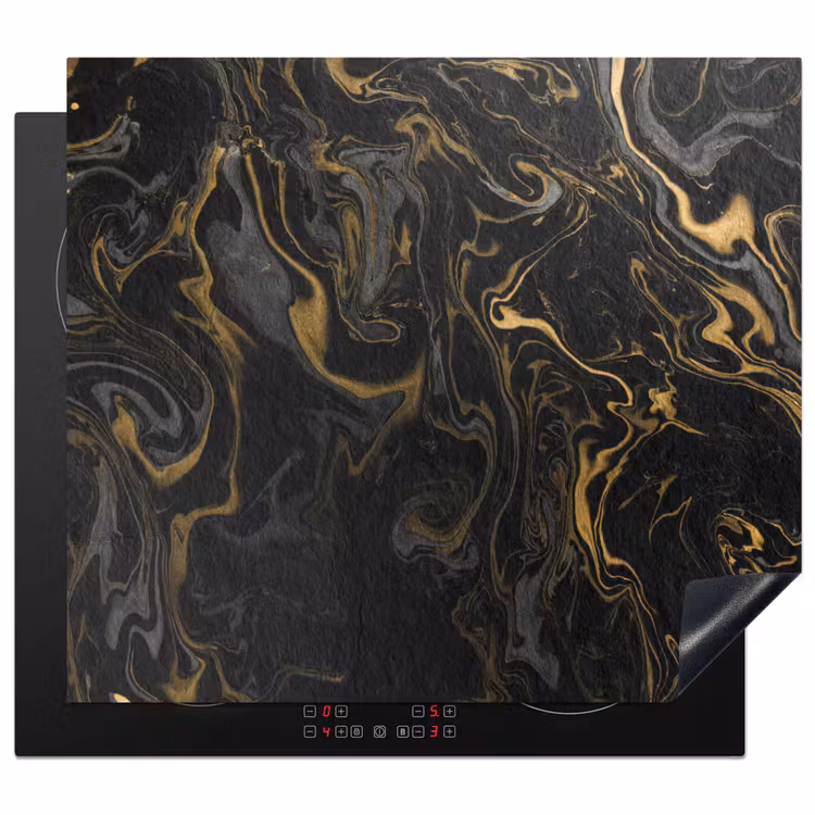 Herdabdeckplatte - Goldene Flüsse in schwarzem Marmor — 1