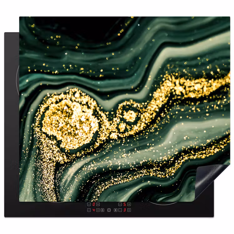 Herdabdeckplatte - Goldener Sturm auf grünem Marmor — 1