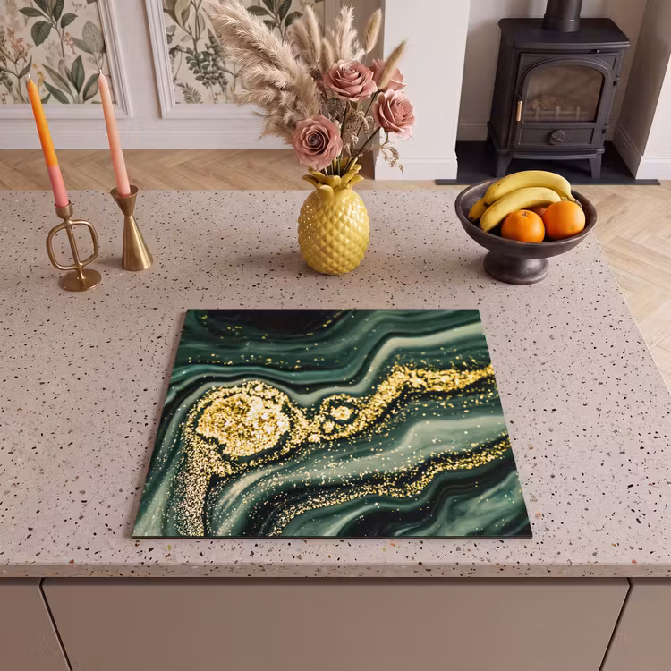 Herdabdeckplatte - Goldener Sturm auf grünem Marmor — 3