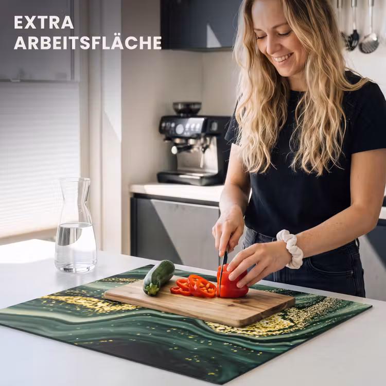 Herdabdeckplatte - Goldener Sturm auf grünem Marmor — 5