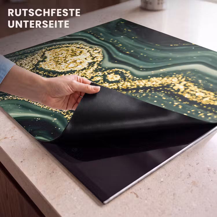 Herdabdeckplatte - Goldener Sturm auf grünem Marmor — 6
