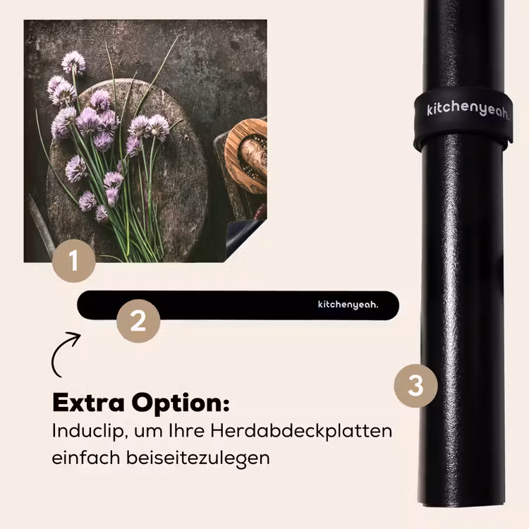 Herdabdeckplatte - Schnittlauchblüte und antikes Küchengeschirr — 8