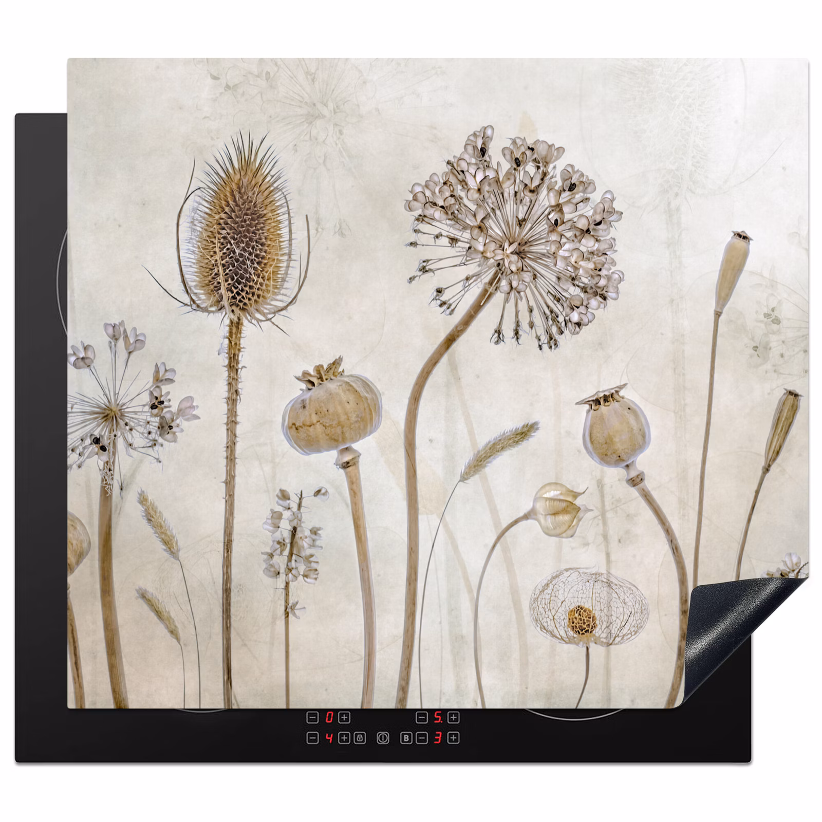 Herdabdeckplatte - Botanische Eleganz in Sepia — 1