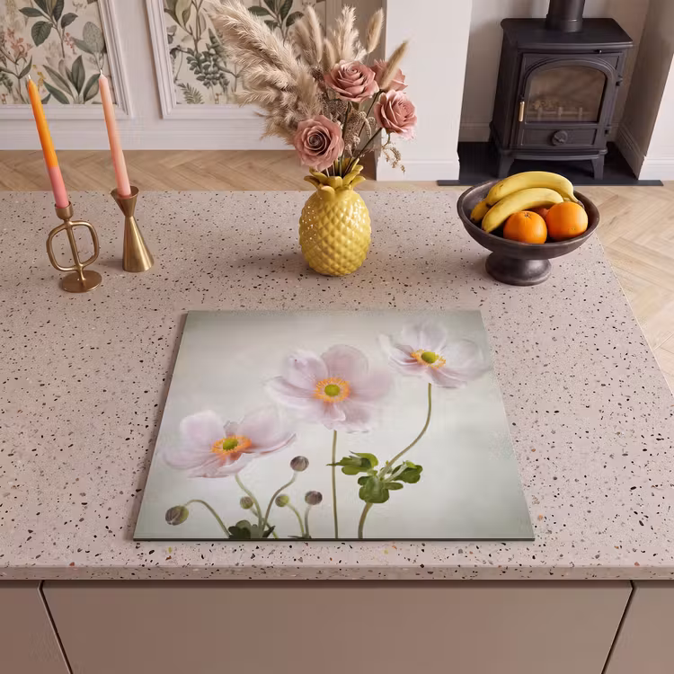 Herdabdeckplatte - Antike rosa Anemonenmalerei — 3