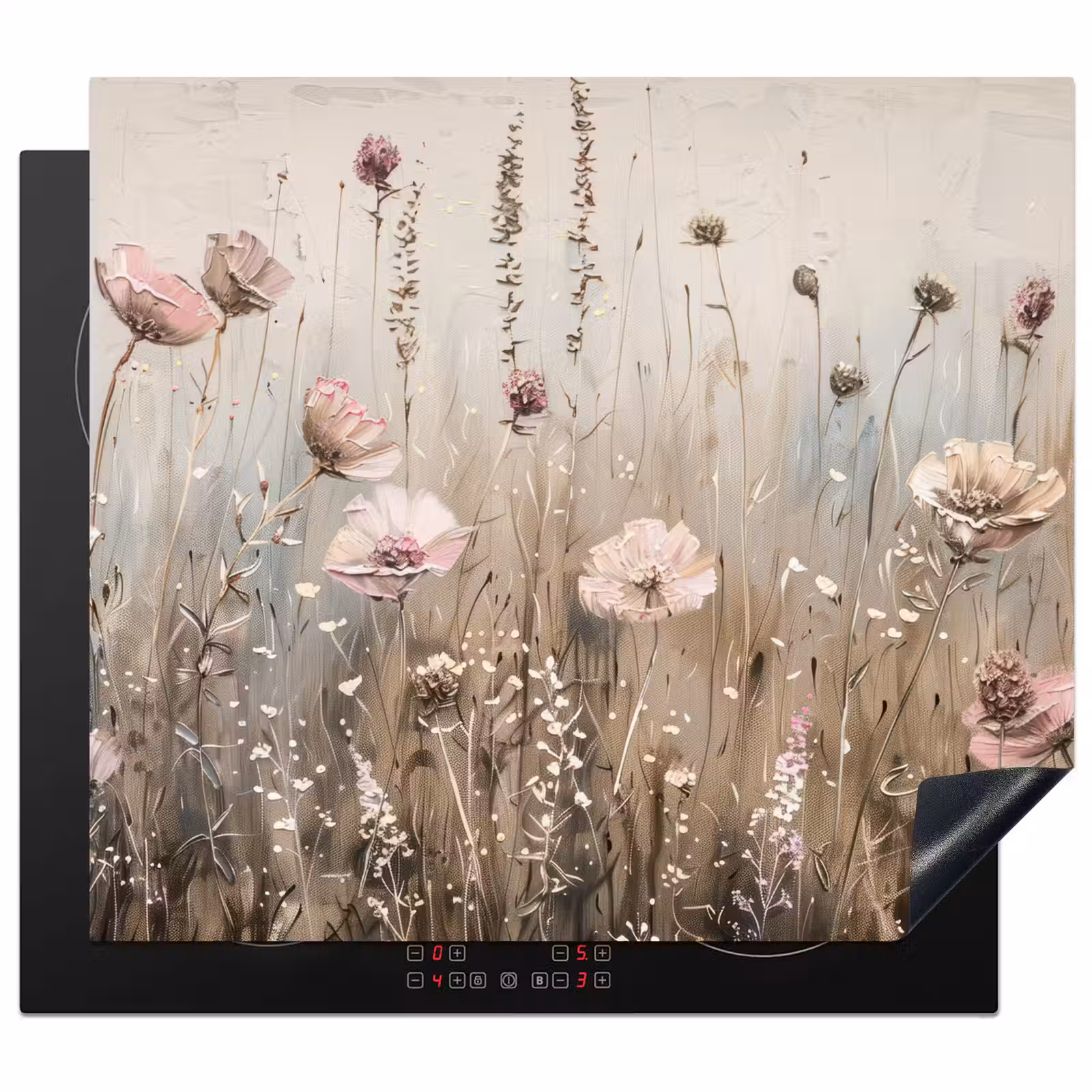 Herdabdeckplatte - Blumen - Rosa - Modern - Beige — 1