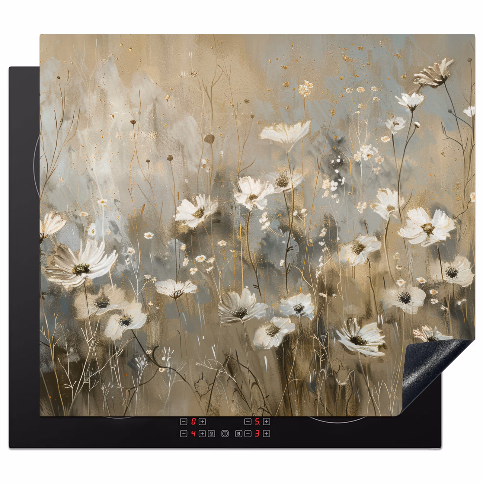 Herdabdeckplatte - Blumen - Weiß - Natur - Grau - Modern — 1
