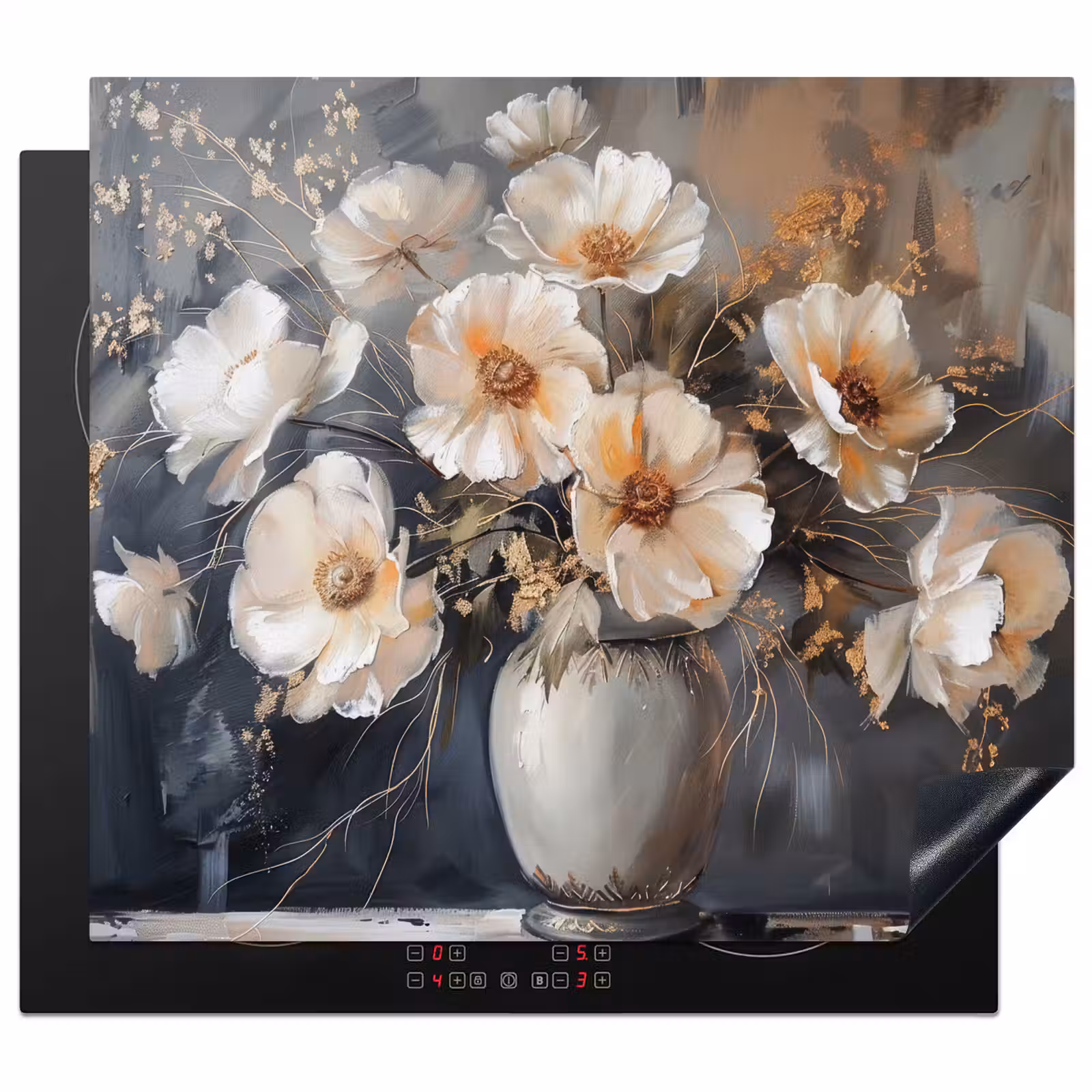 Herdabdeckplatte - Blumen - Weiß - Vase - Modern — 1