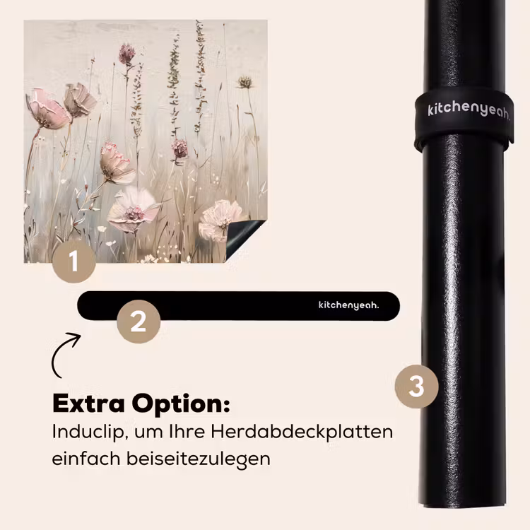 Herdabdeckplatte - Blumen - Rosa - Modern - Beige — 8