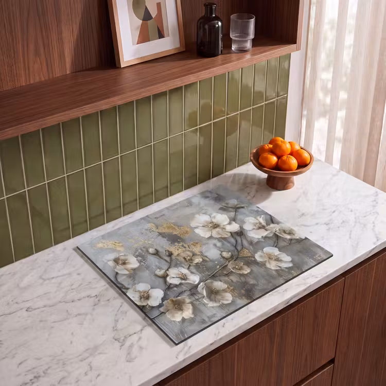 Herdabdeckplatte - Blumen - Weiß - Grau - Gold - Luxus — 4