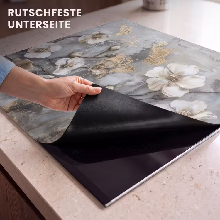 Herdabdeckplatte - Blumen - Weiß - Grau - Gold - Luxus — 6