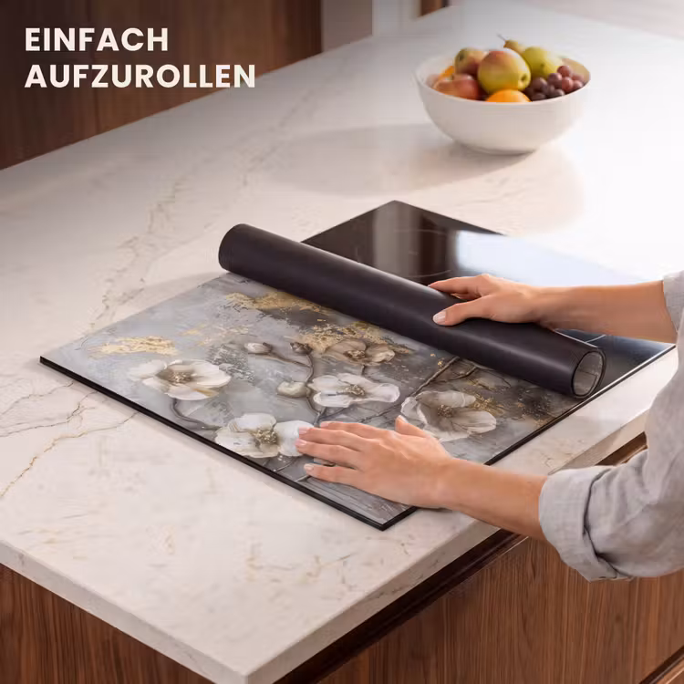 Herdabdeckplatte - Blumen - Weiß - Grau - Gold - Luxus — 7