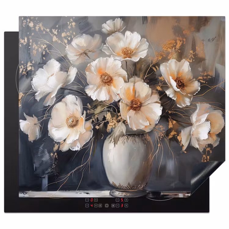 Herdabdeckplatte - Blumen - Weiß - Vase - Modern — 1