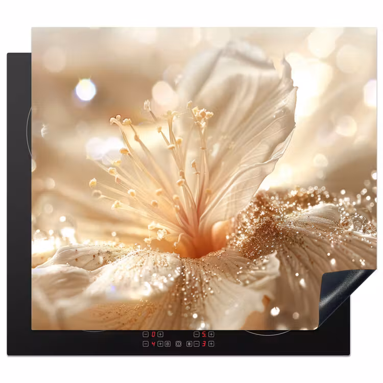 Herdabdeckplatte - Blume - Weiß - Glitter - Gold - Modern — 1