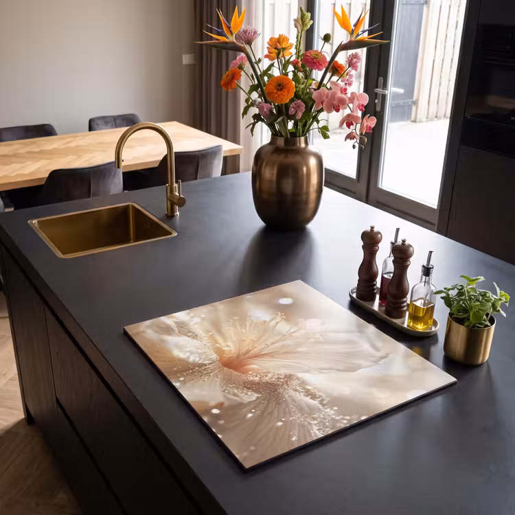 Herdabdeckplatte - Blume - Weiß - Glitter - Gold - Modern — 2