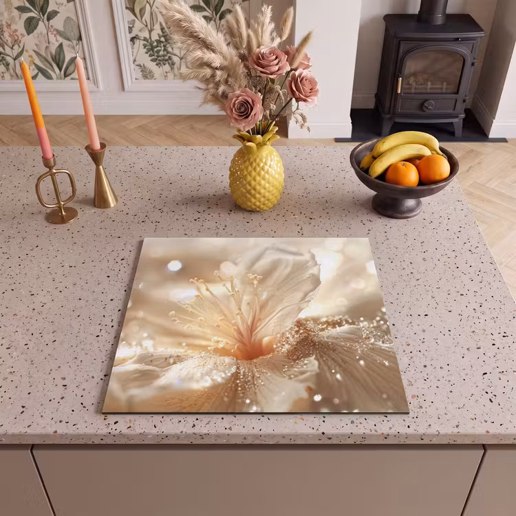 Herdabdeckplatte - Blume - Weiß - Glitter - Gold - Modern — 3