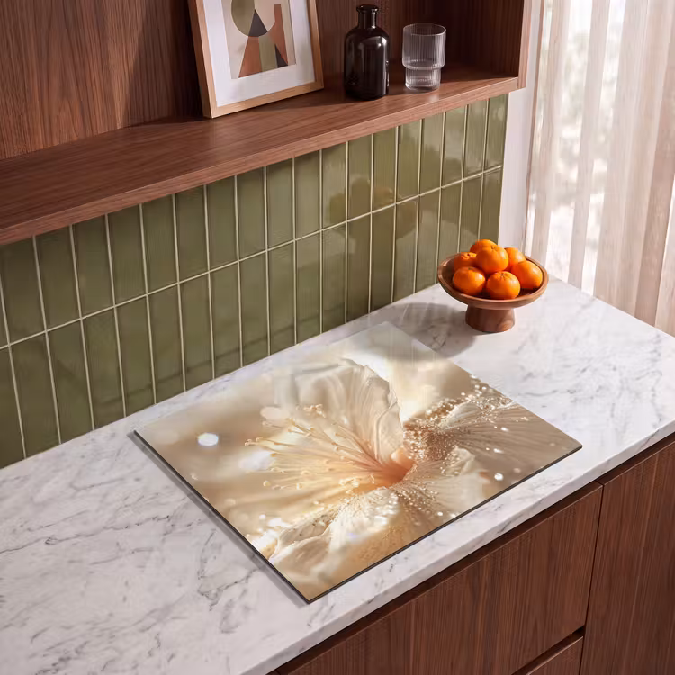 Herdabdeckplatte - Blume - Weiß - Glitter - Gold - Modern — 4