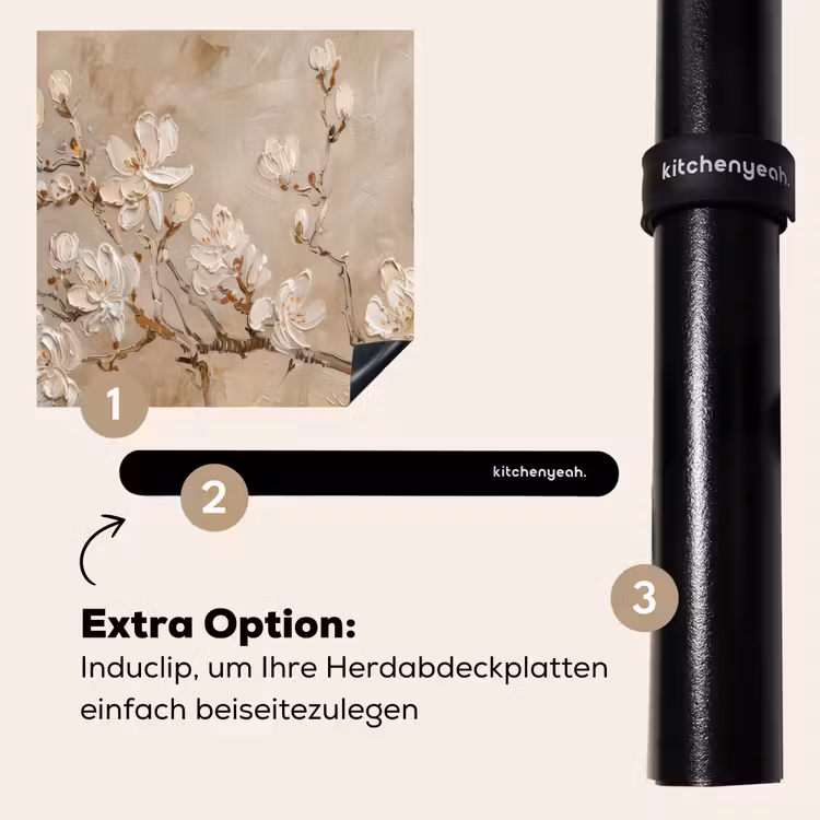 Herdabdeckplatte - Blumen - Modern - Beige - Weiß - Blüte — 8