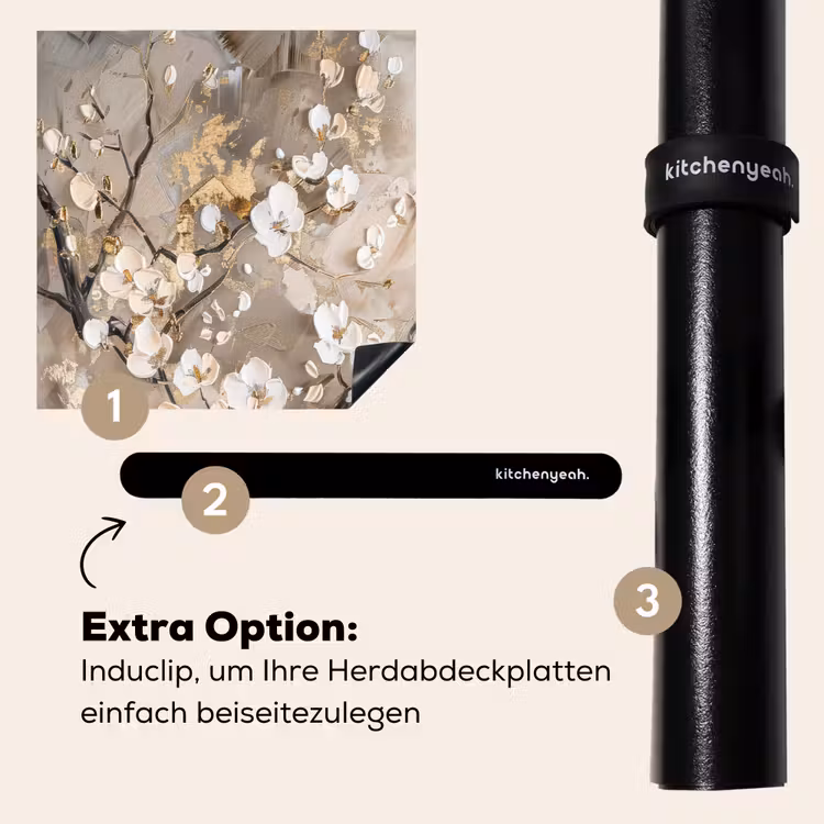 Herdabdeckplatte - Blumen - Weiß - Gold - Beige - Luxus — 8