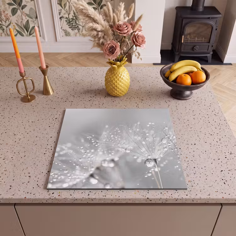 Herdabdeckplatte - Löwenzahn - Wassertropfen - Stilleben - Modern — 3