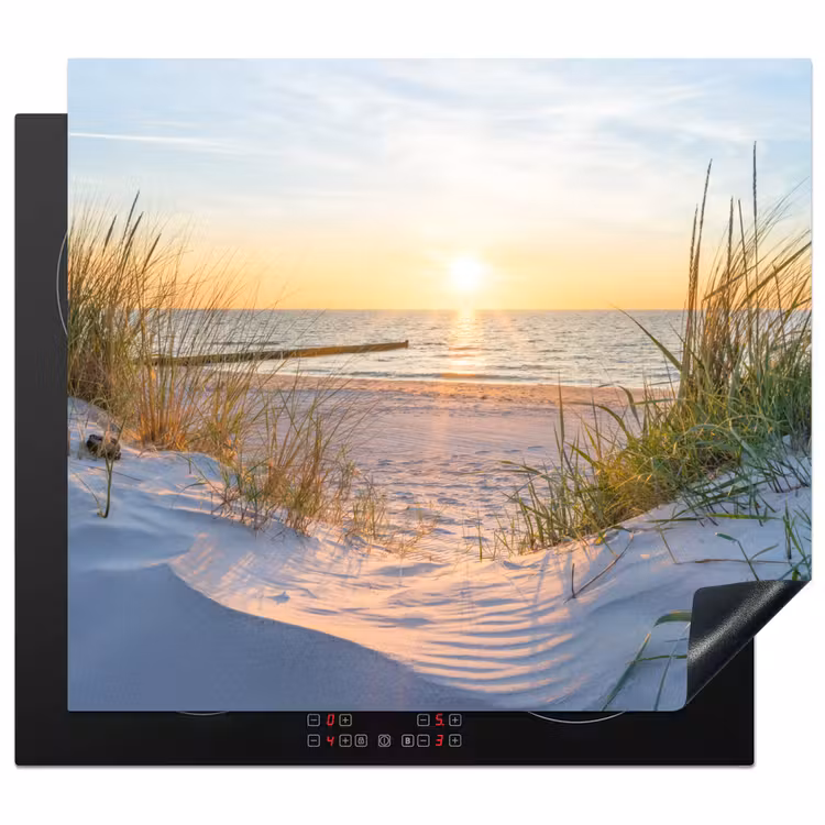 Herdabdeckplatte - Sonnenuntergang am Strand mit Tallgras — 1