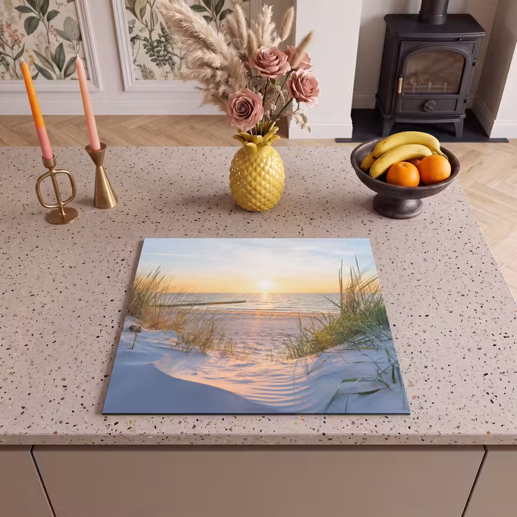 Herdabdeckplatte - Sonnenuntergang am Strand mit Tallgras — 3