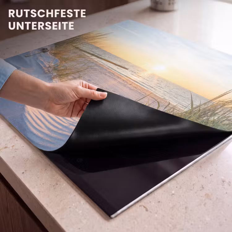 Herdabdeckplatte - Sonnenuntergang am Strand mit Tallgras — 6