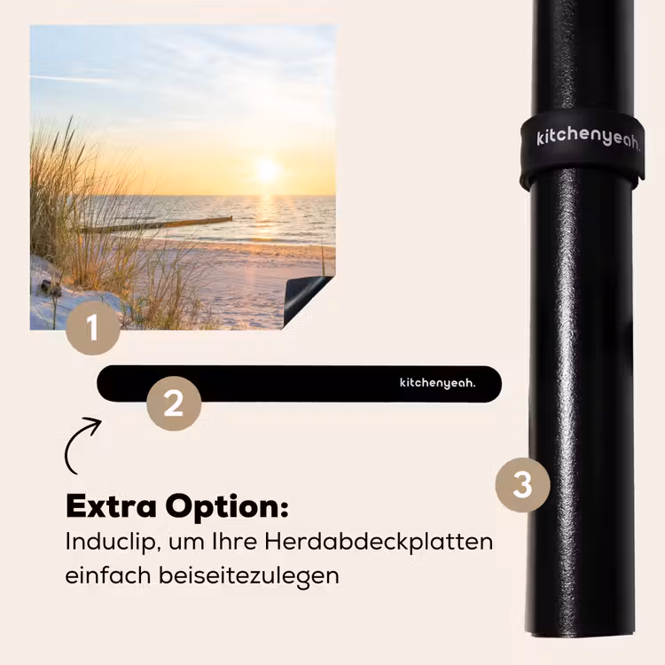Herdabdeckplatte - Sonnenuntergang am Strand mit Tallgras — 8