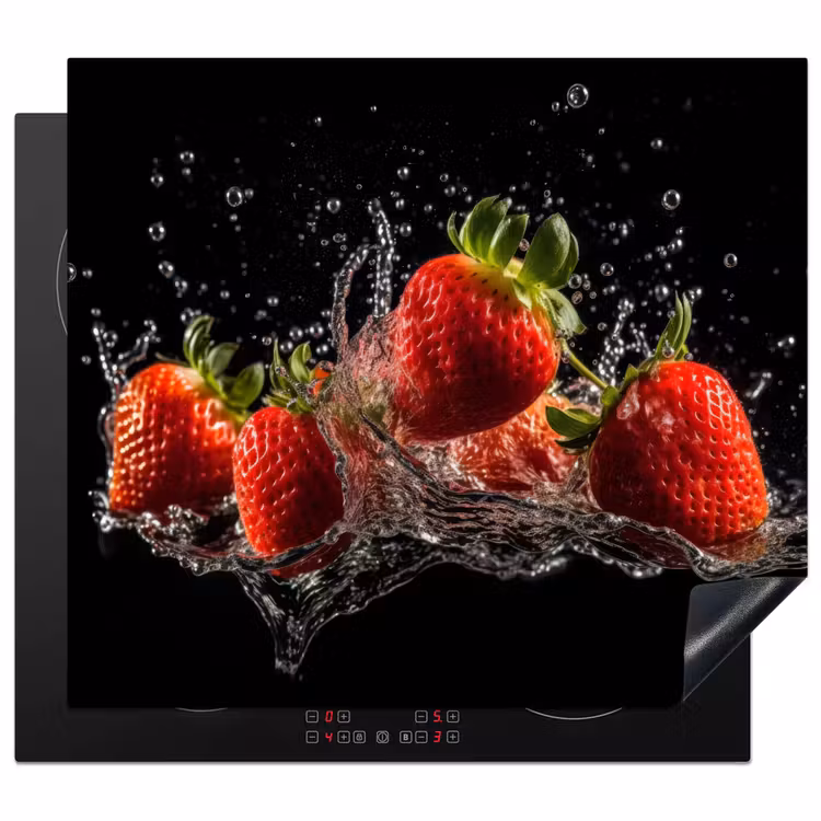 Herdabdeckplatte - Erdbeeren - Obst - Rot - Wasser - Schwarz — 1