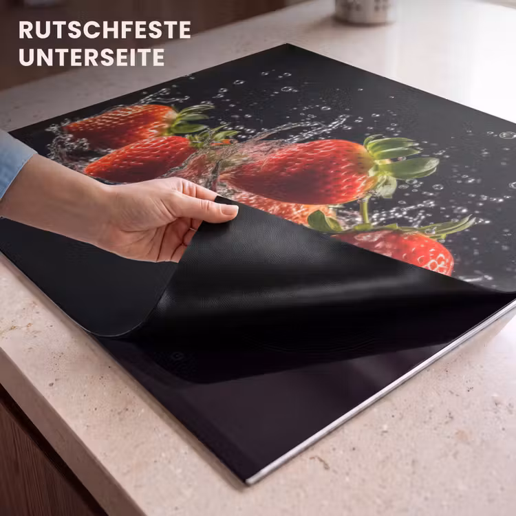 Herdabdeckplatte - Erdbeeren - Obst - Rot - Wasser - Schwarz — 6