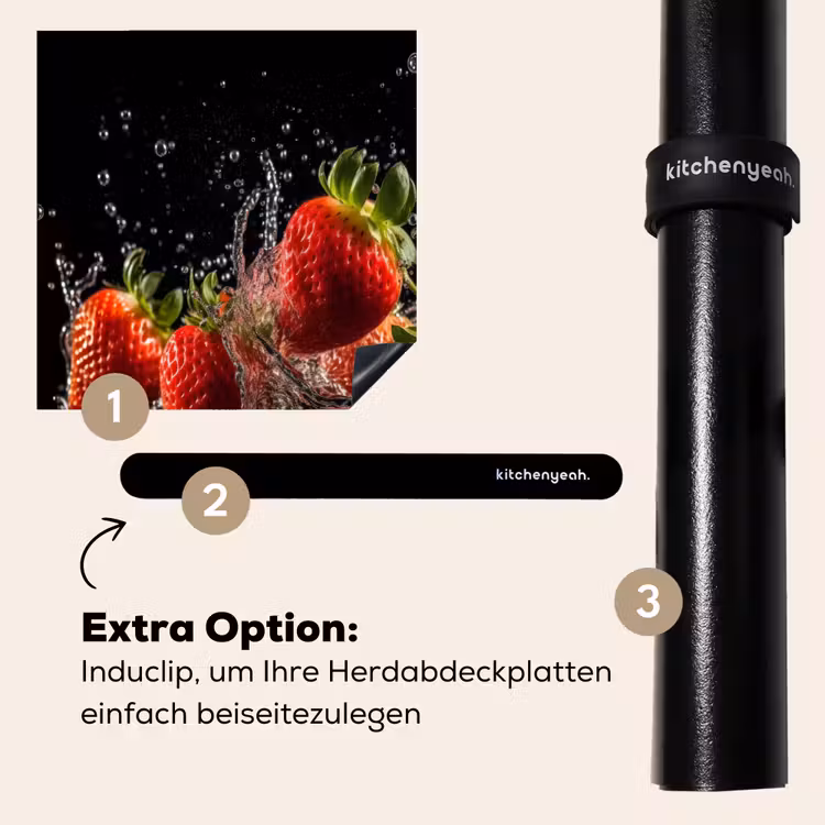 Herdabdeckplatte - Erdbeeren - Obst - Rot - Wasser - Schwarz — 8