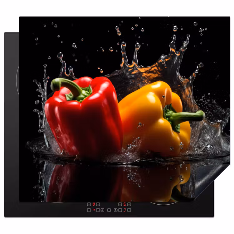 Herdabdeckplatte - Paprika - Wasser - Schwarz - Gemüse - Rot - Gelb — 1