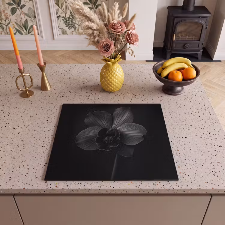 Herdabdeckplatte - Schwarz - Blume - Orchidee — 3