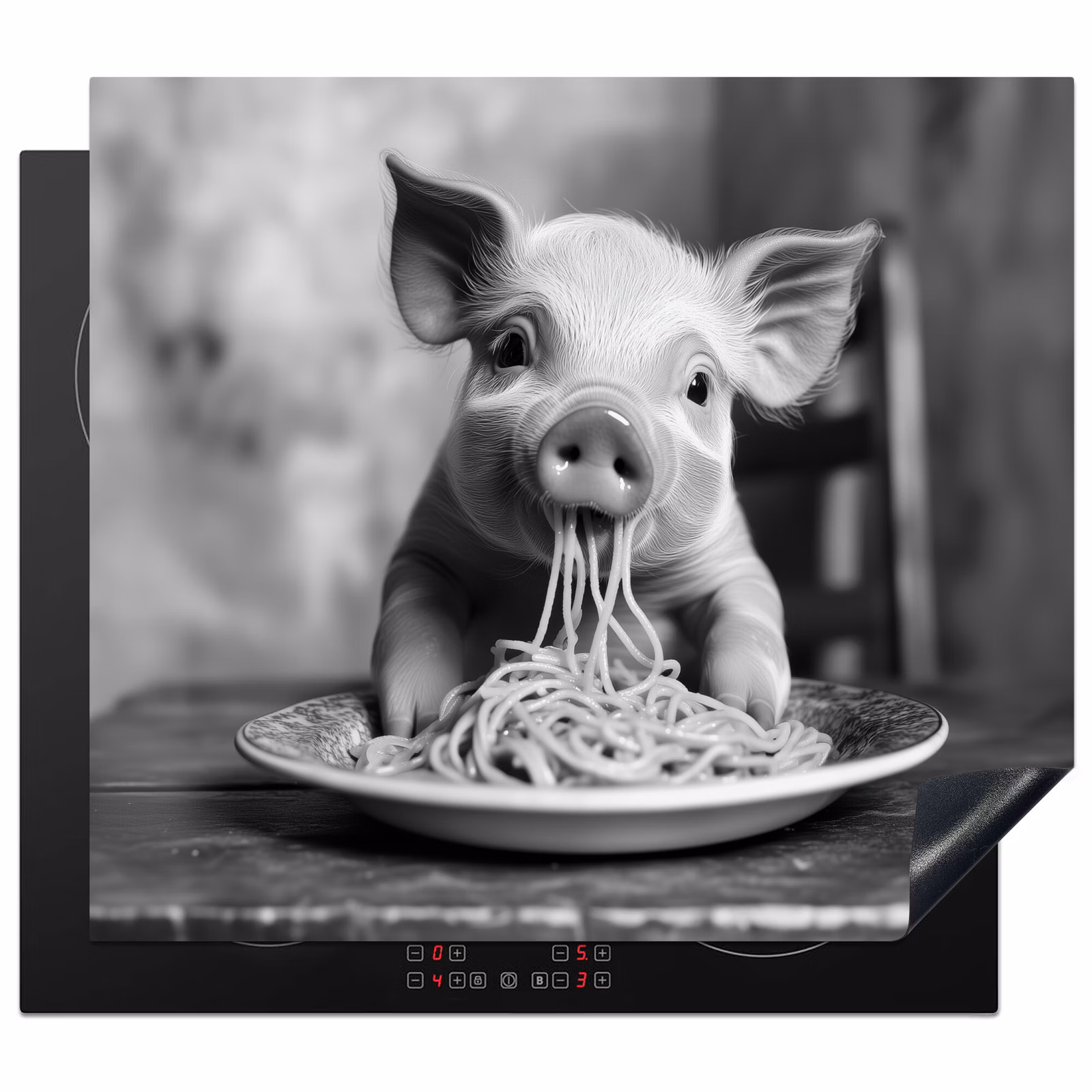 Herdabdeckplatte - Schwein - Niedlich - Spaghetti - Schwarz und weiß - Tier — 1
