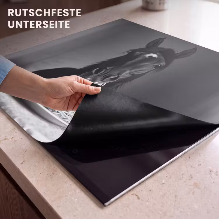 Herdabdeckplatte - Pferd - Teller - Pasta - Tischtuch - Schwarz und weiß - Tiere — 6