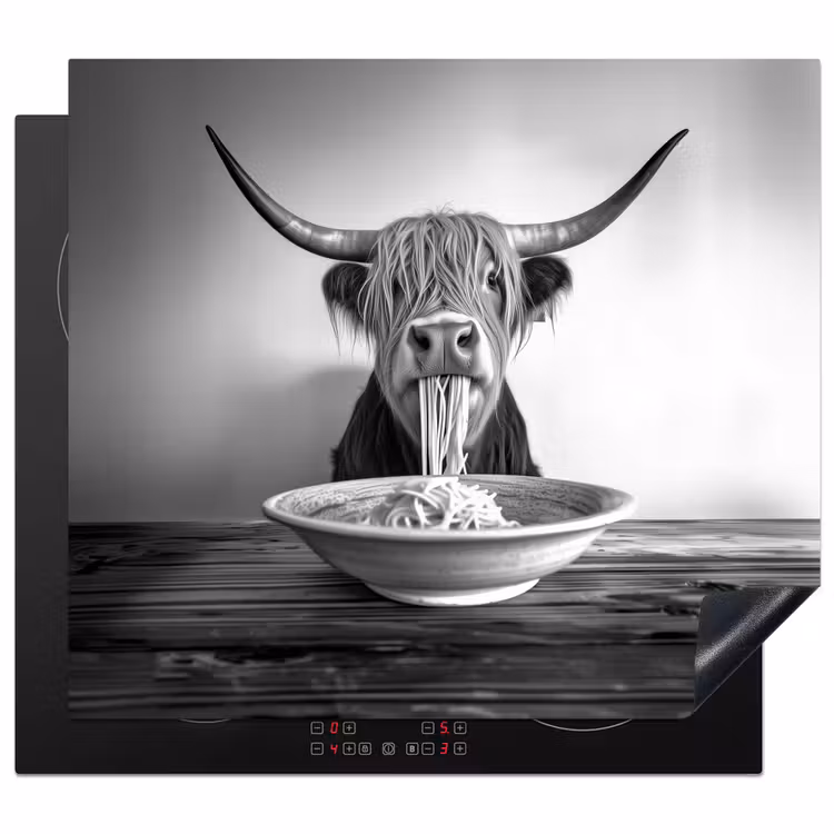 Herdabdeckplatte - Schottischer Highlander - Spaghetti - Tiere - Schwarz und weiß — 1