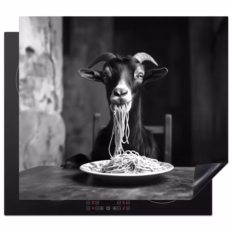 Herdabdeckplatte - Ziege - Teller - Spaghetti - Schwarz und weiß — 1