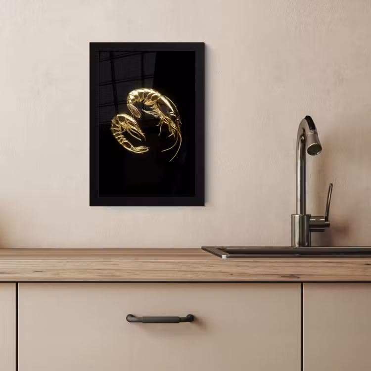 Bilder mit Rahmen - Shrimps - Schwarz - Gold - Tiere — 3