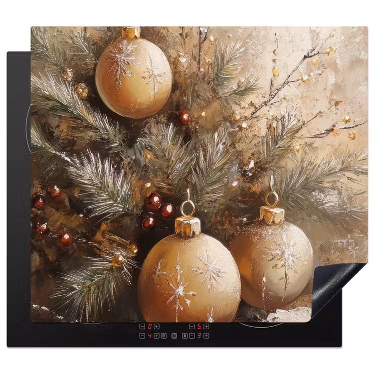 Herdabdeckplatte - Weihnachten - Kugeln - Beige - Gold — 1
