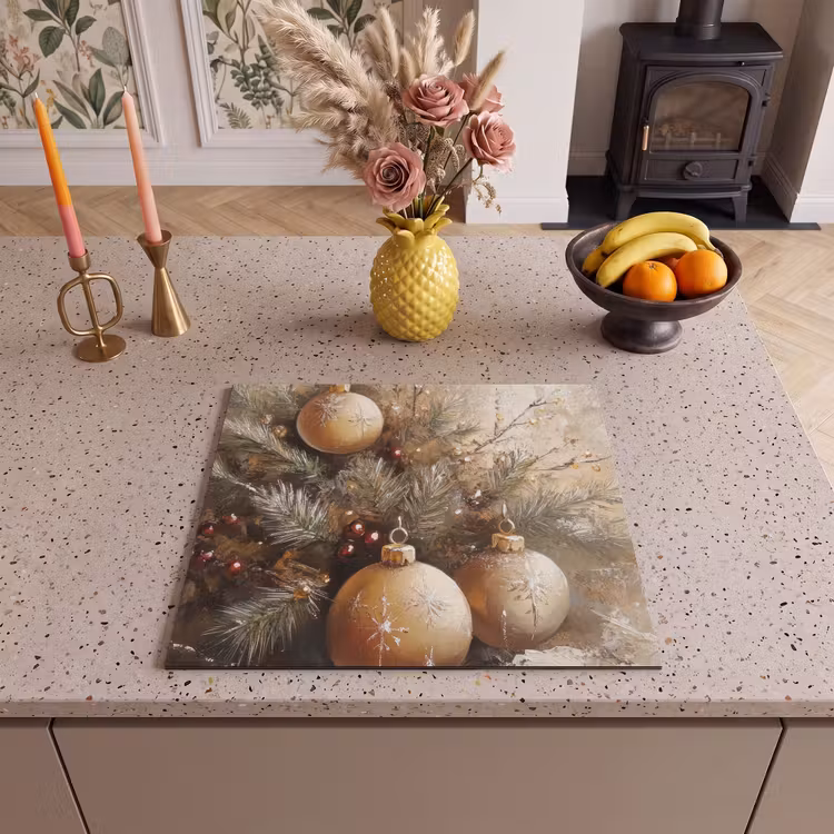 Herdabdeckplatte - Weihnachten - Kugeln - Beige - Gold — 3