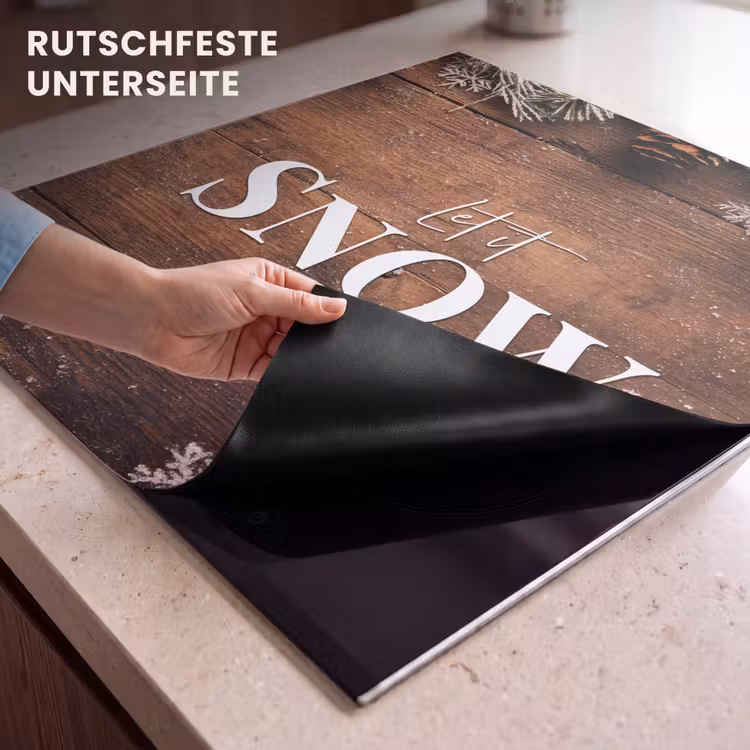 Herdabdeckplatte - Schnee - Holzoptik - Zitat - Let it snow — 5