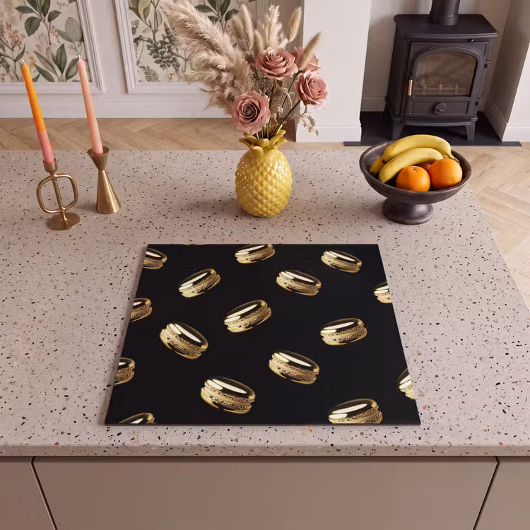Herdabdeckplatte - Makronen - Muster - Gold - Schwarz — 3