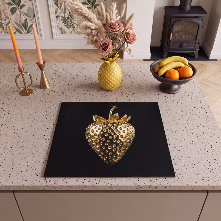 Herdabdeckplatte - Erdbeere - Gold - Schwarz - Chrom — 3