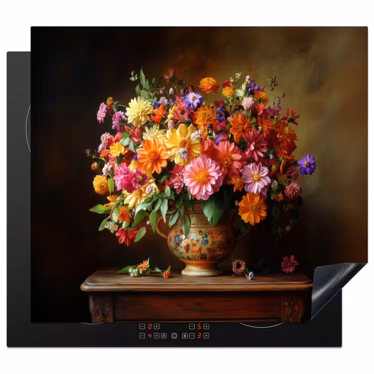 Herdabdeckplatte - Farben - Blumenstrauß - Vase - Holz — 1
