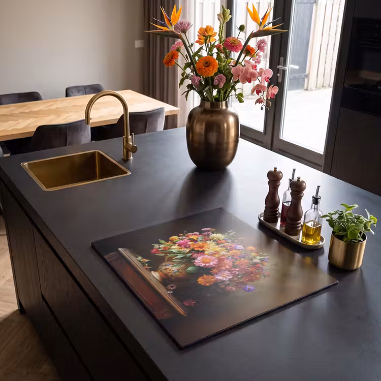 Herdabdeckplatte - Farben - Blumenstrauß - Vase - Holz — 2