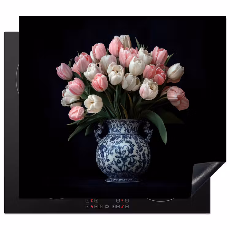 Herdabdeckplatte - Blumen - Rosa - Tulpen - Vase — 1